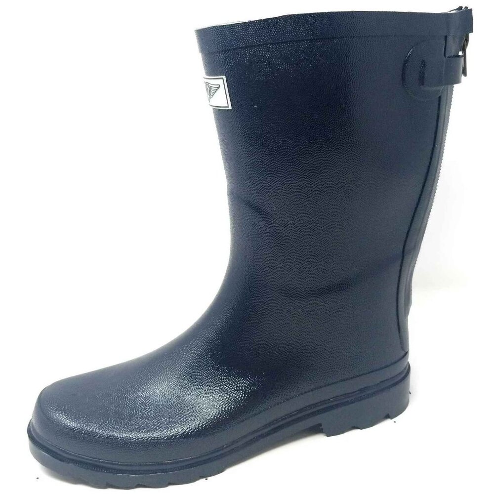 NEW Forever Young Women Mid-Calf Rubber Rain Boots with Zipper Navy, 11